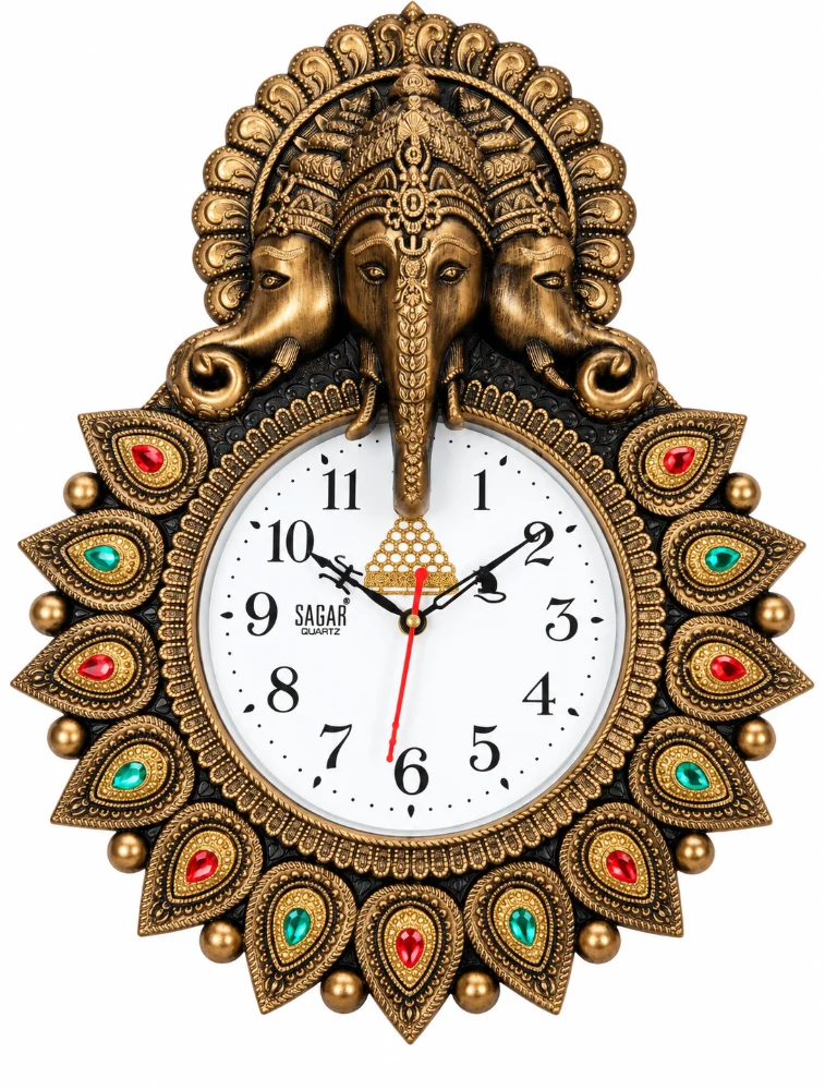 Copper Designer Three Face Ganesh Wall Clock