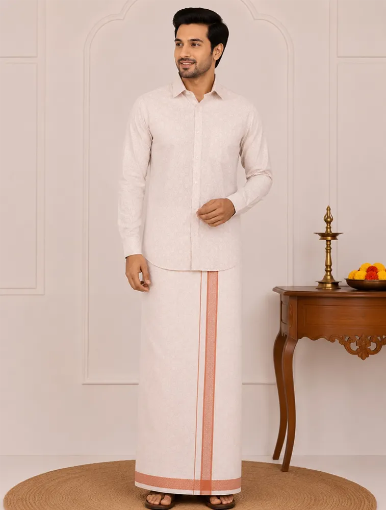 Copper Gold Mens Premium Tissue Embossed Gold Shirt and Dhoti Set — bulk from ₹1113