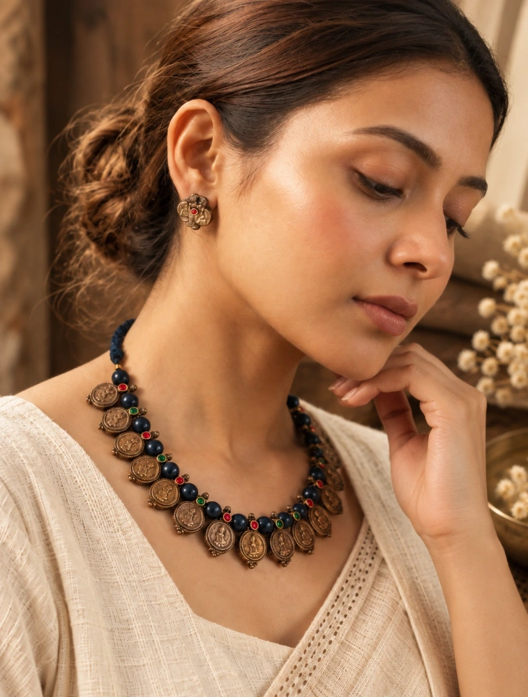 Copper and Black Bead Terracotta Jewellery Set