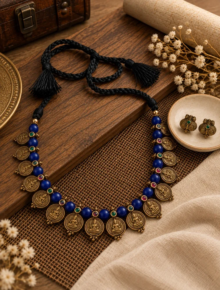 Copper and Blue  Bead Terracotta Jewellery Set