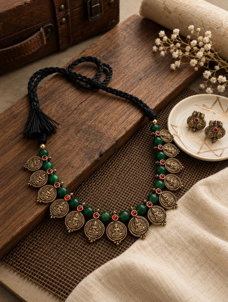  Copper and Green Bead Terracotta Jewellery Set 