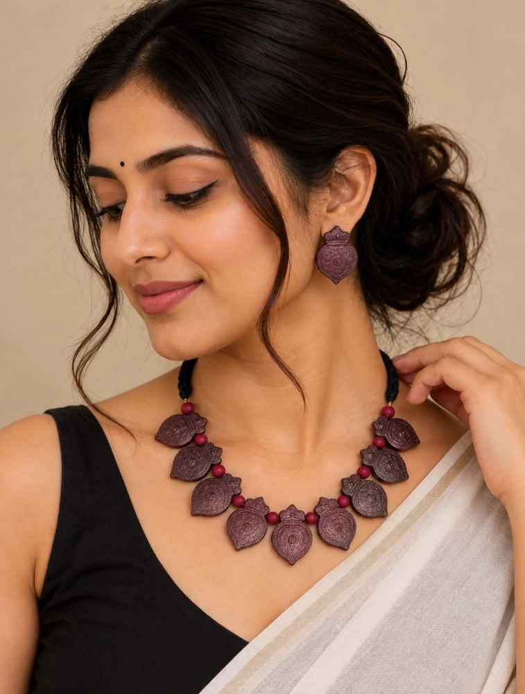 Copper and Red  Bhoomi Neela Terracotta Jewellery Set    