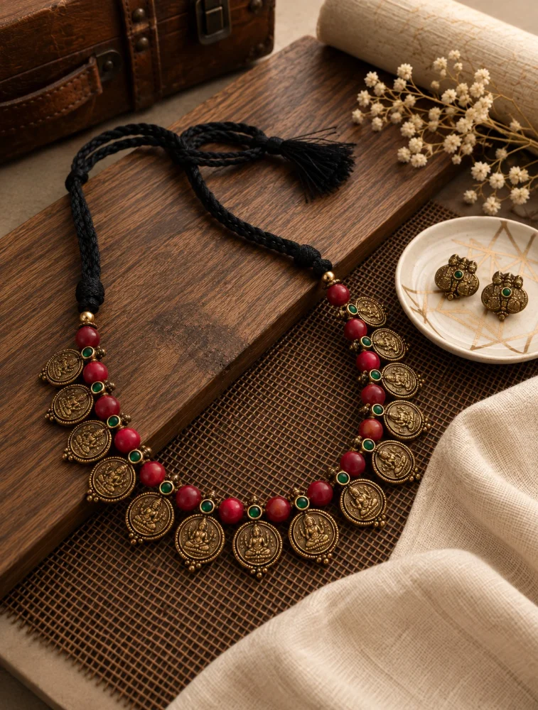 Copper and Red Bead Terracotta Jewellery Set