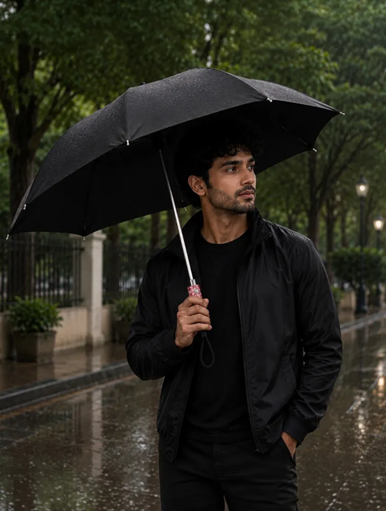 Coral Pink Holder Noir Grip Compact Umbrella