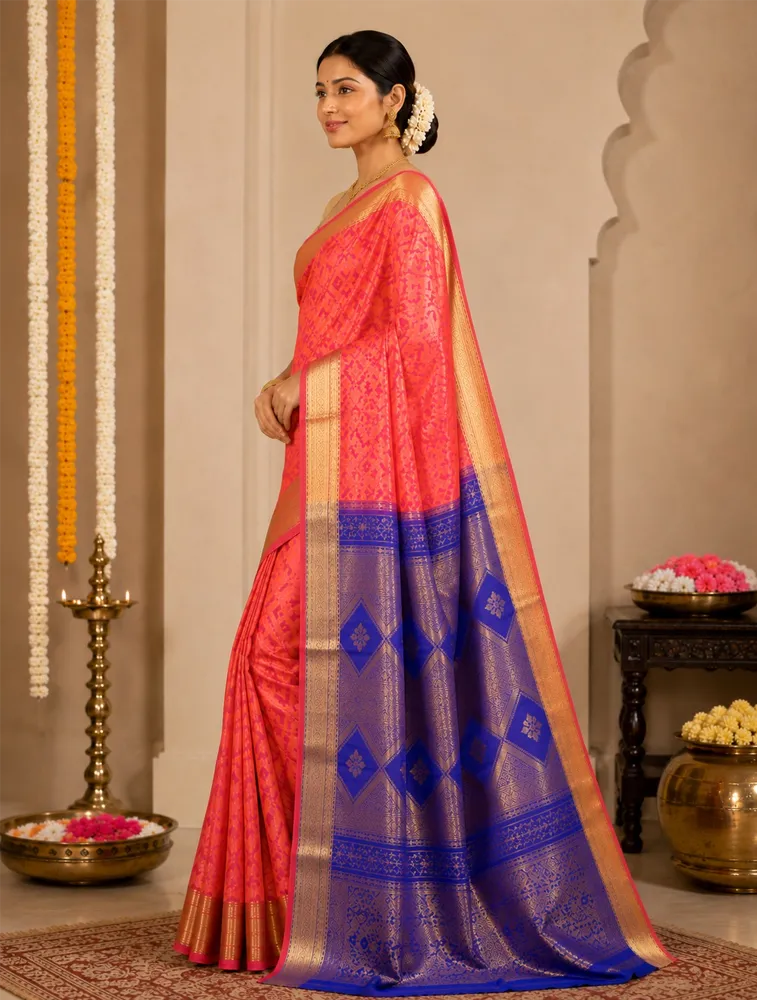 Coral Pink Womens Printed Luxury Acrolic Soft Silk