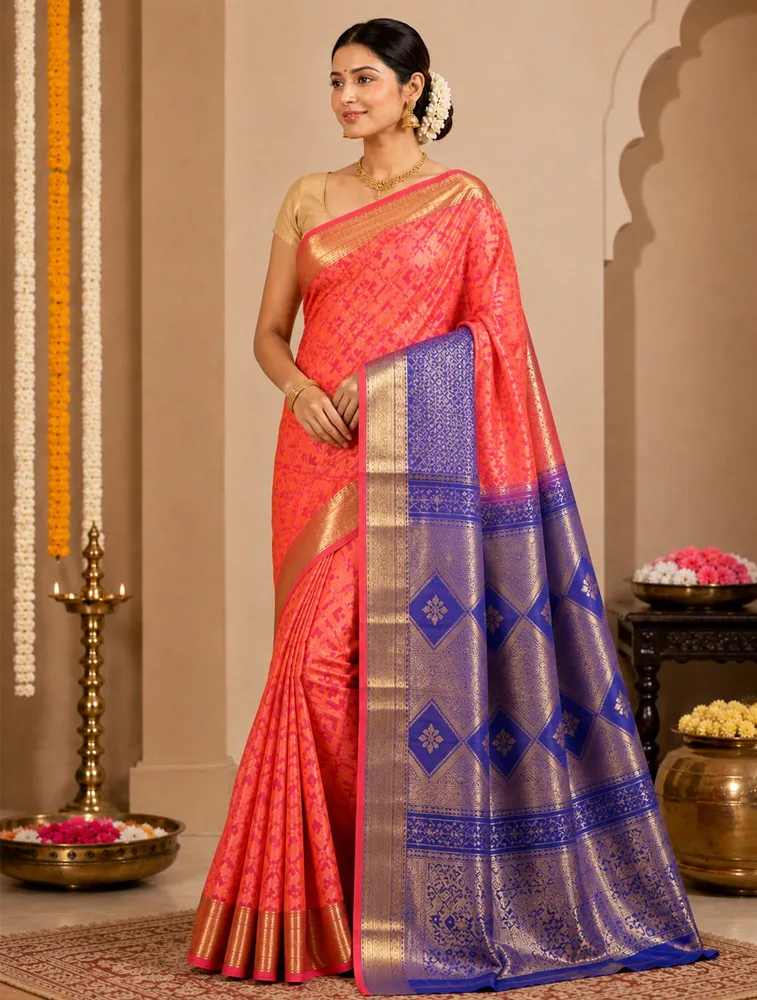Coral Pink Womens Printed Luxury Acrolic Soft Silk