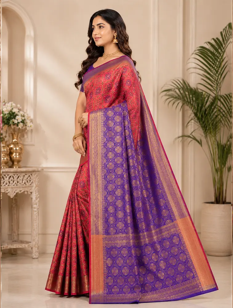 Coral Pink Womens Textured Acrylic Dobby Saree — bulk from ₹1396