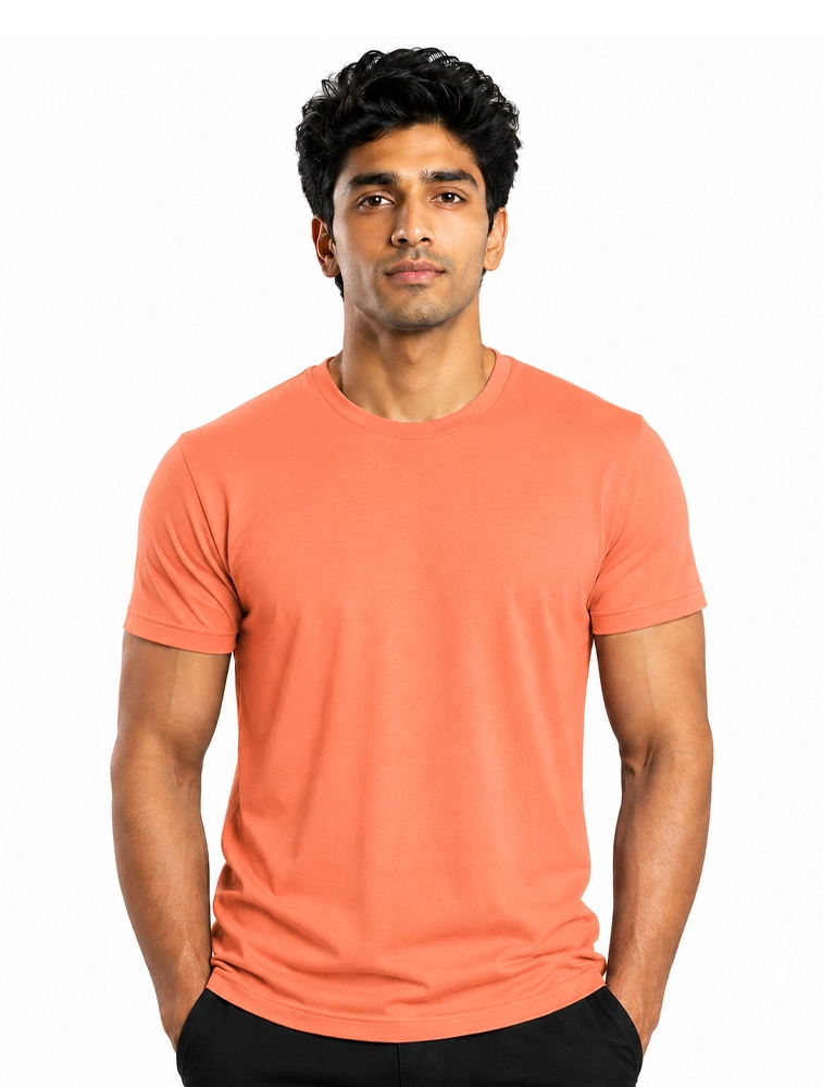 Coral orange Cotton 180 GSM Round Neck Half Sleeve Seamless Tshirt 
