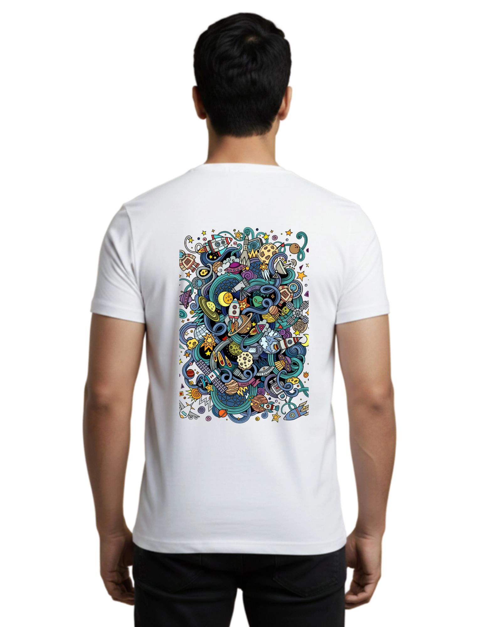 Cosmic Space Graphic Cotton Round Neck 180 GSM T-Shirt White