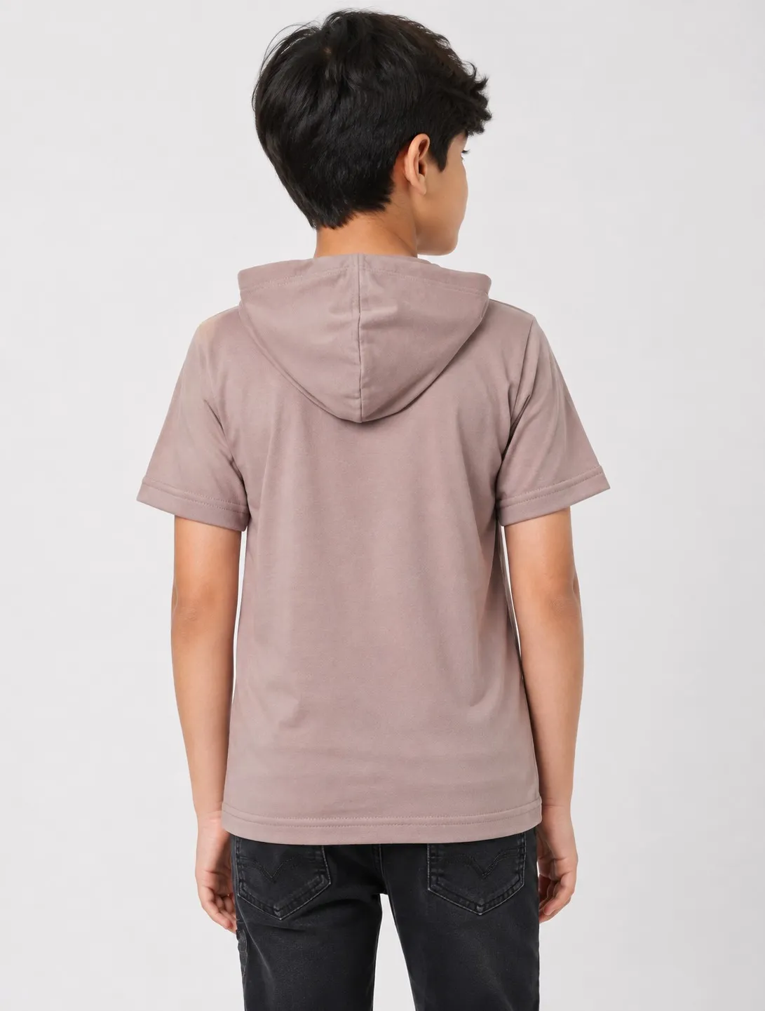 Cream Beige Boys Premium Printed Half Sleeve Cooper Hood  T Shirt