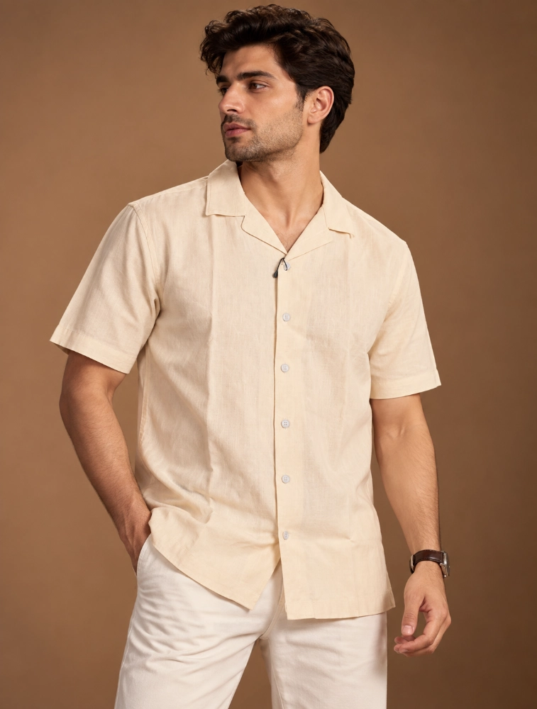 Cream Mens 100 percent cotton half sleeve shirt