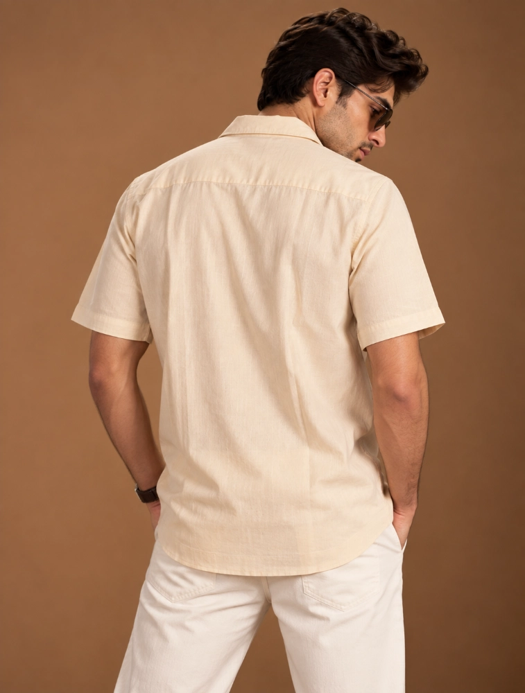 Cream Mens 100 percent cotton half sleeve shirt