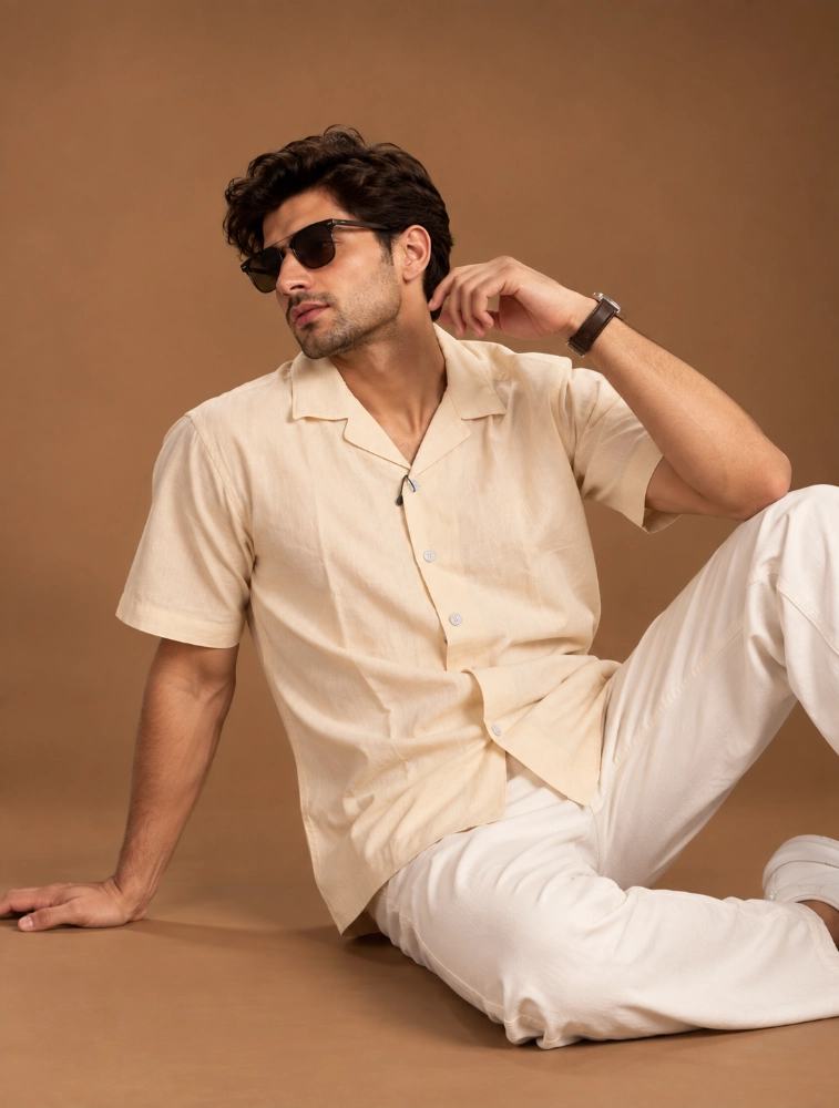 BharaniFashion Cream Mens 100 percent cotton half sleeve shirt