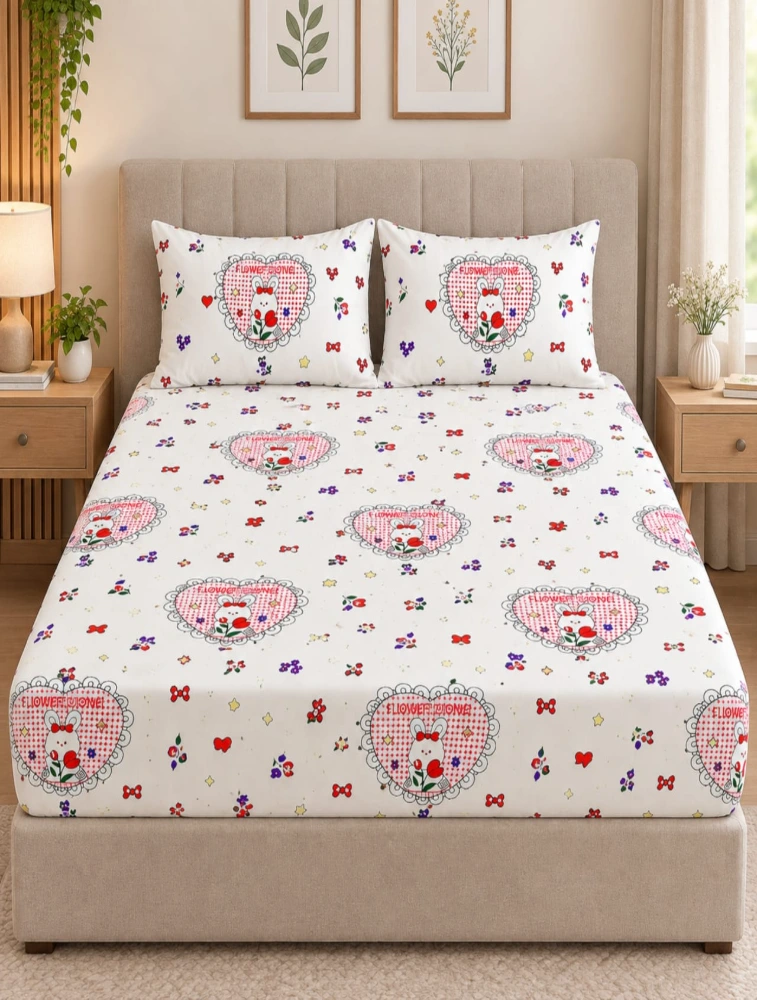 Cream Elasticated King Sized Bedsheet and Pillow Covers Set