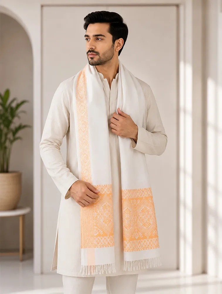 Cream Premium Printed Jacquard Winter Shawls — bulk from ₹502