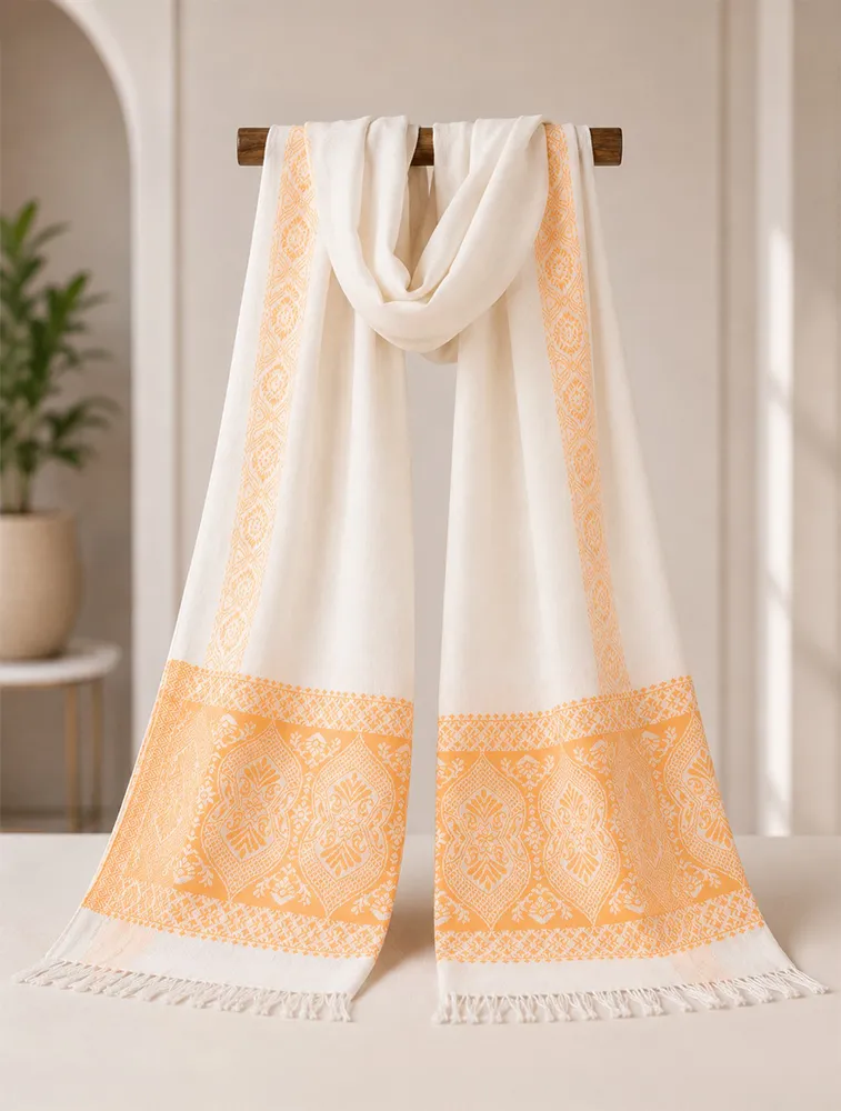 Cream Premium Printed Jacquard Winter Shawls — bulk from ₹502