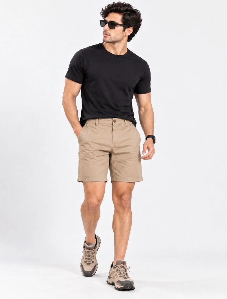 Cream Tan Cotton Chino Shorts