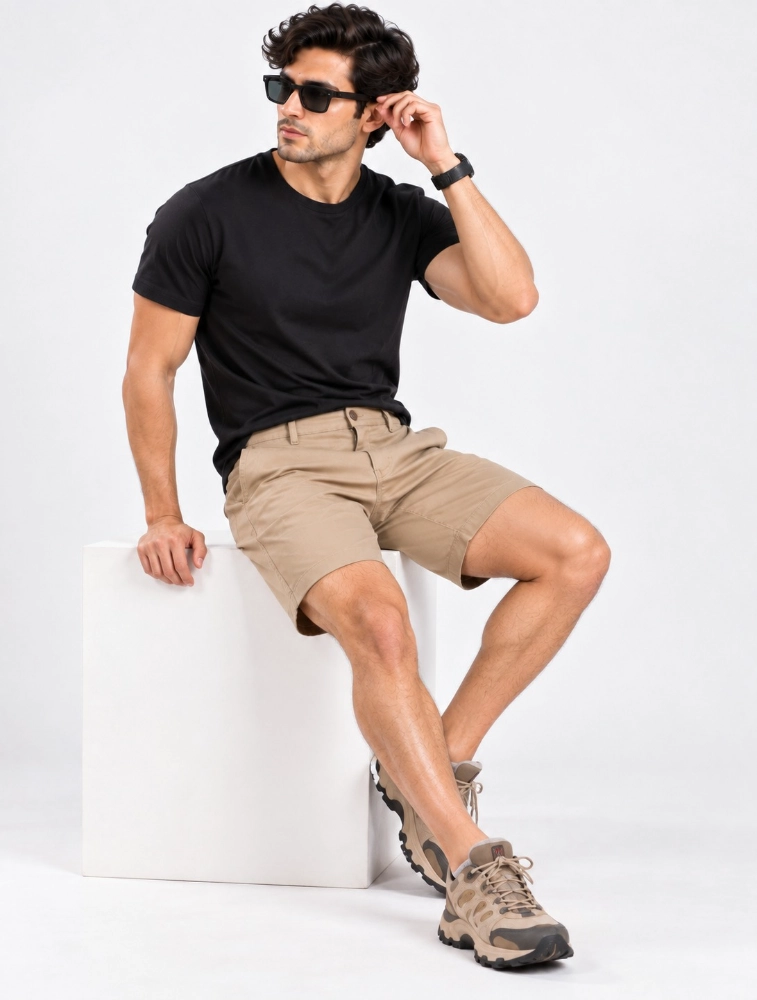Cream Tan Cotton Chino Shorts
