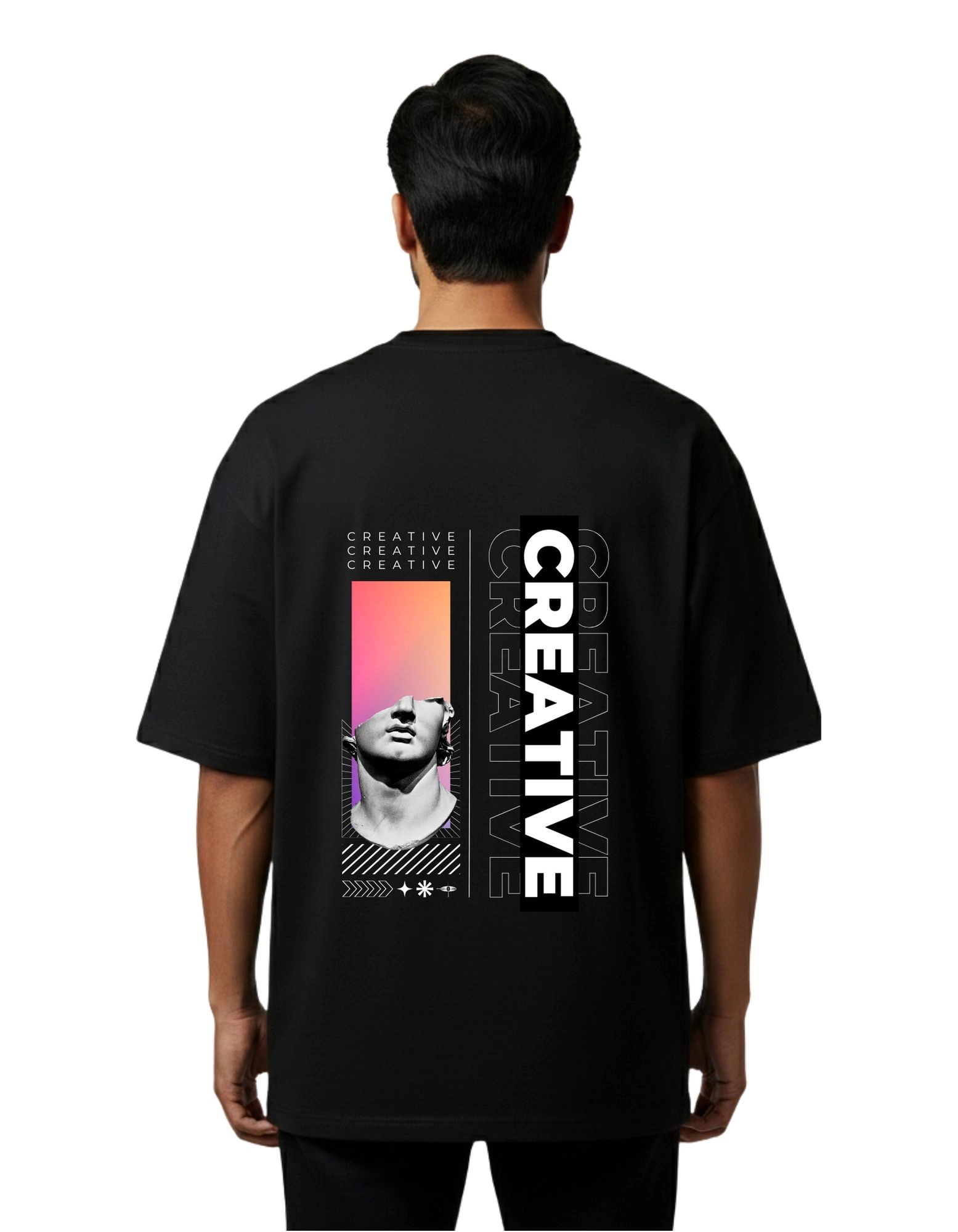 Creative Oversized French Terry Cotton 240 GSM T-Shirt Black