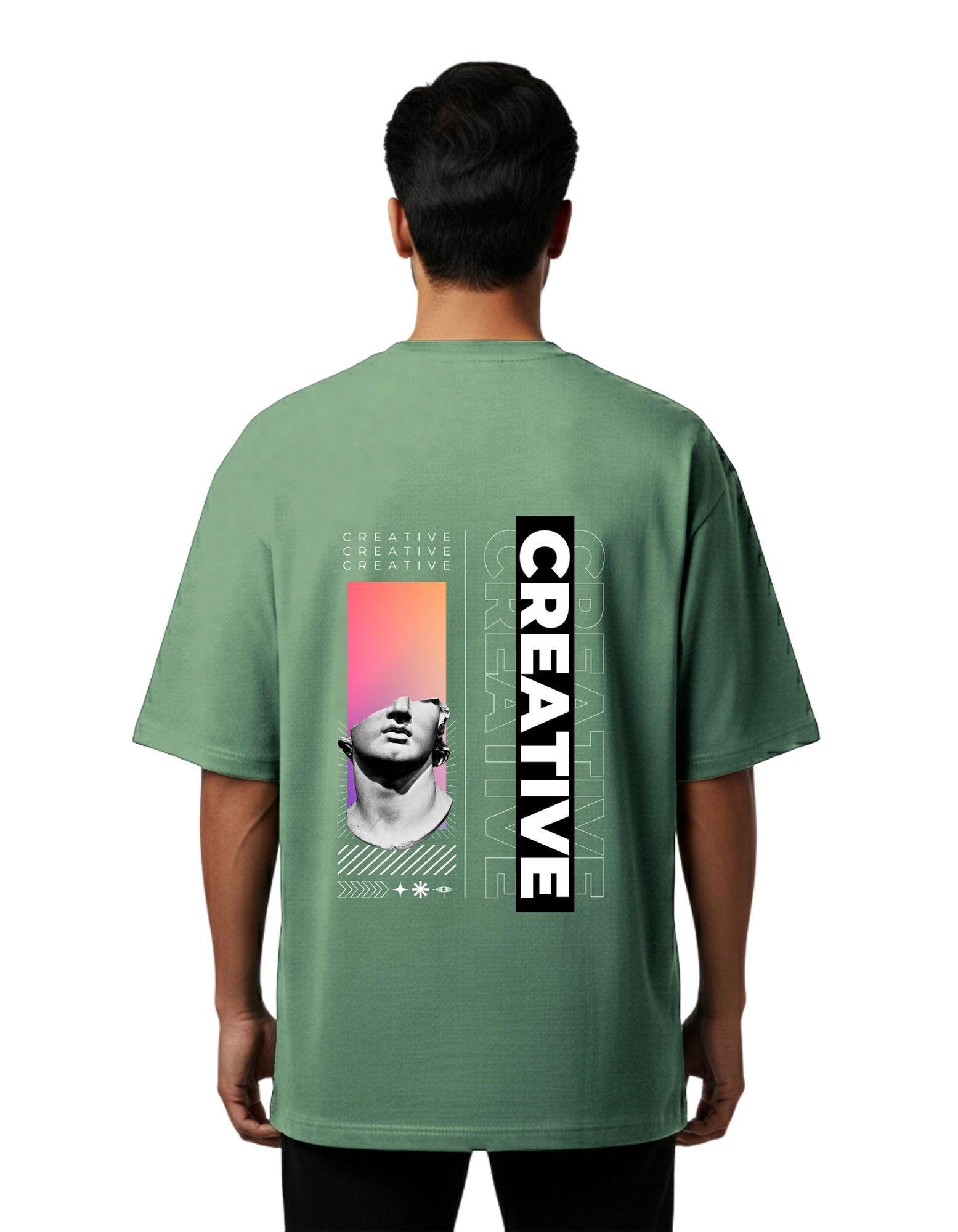 Creative Oversized French Terry Cotton 240 GSM T-Shirt D Green