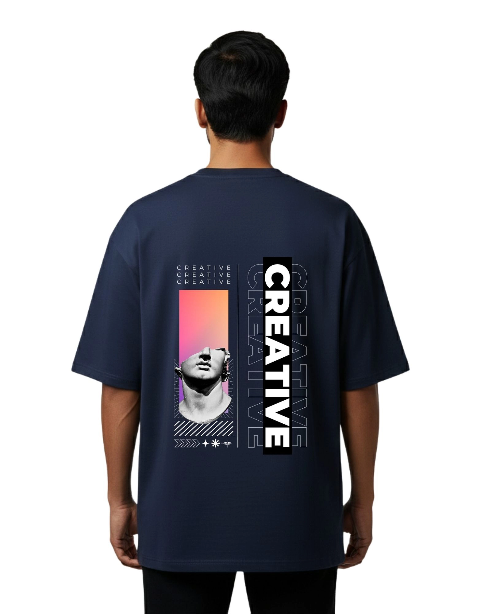 Creative Oversized French Terry Cotton 240 GSM T-Shirt Navy Blue