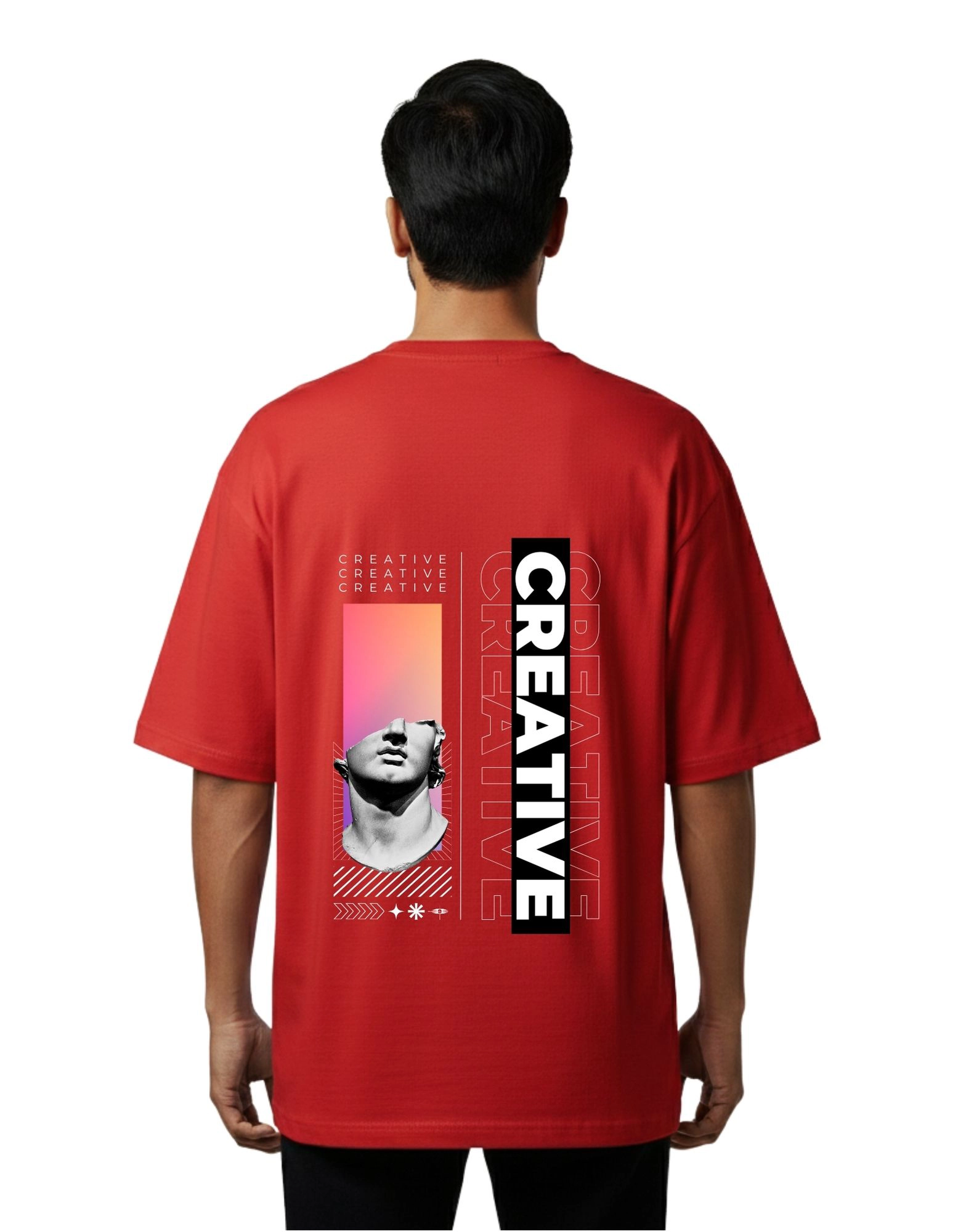 Creative Oversized French Terry Cotton 240 GSM T-Shirt Red