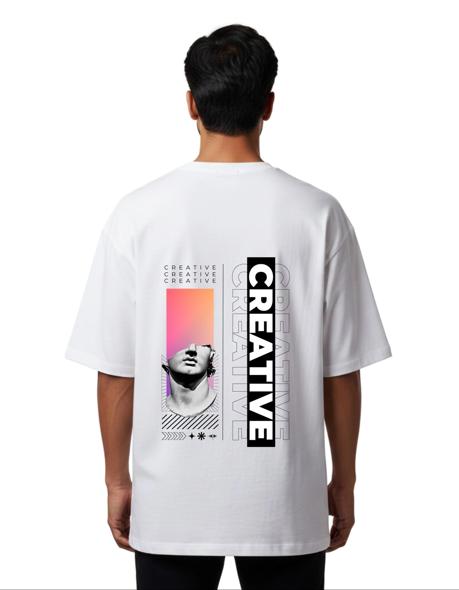 Creative Oversized French Terry Cotton 240 GSM T-Shirt White