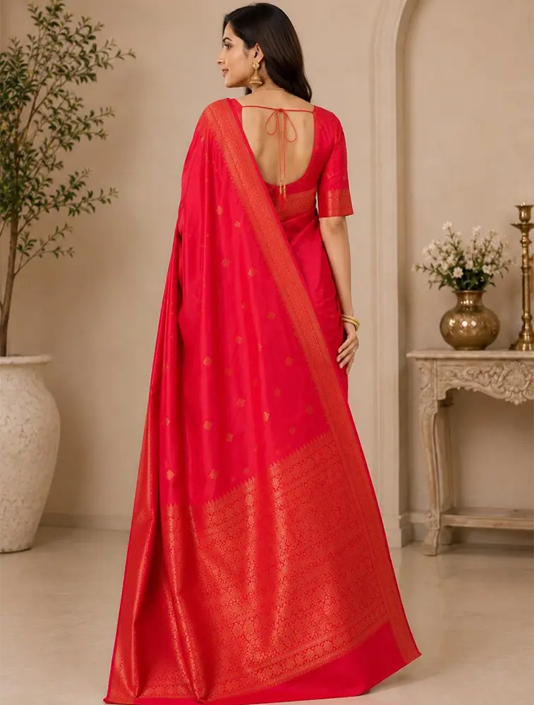 Crimson Red Womens Royal Jarri Soft Silk Sarees