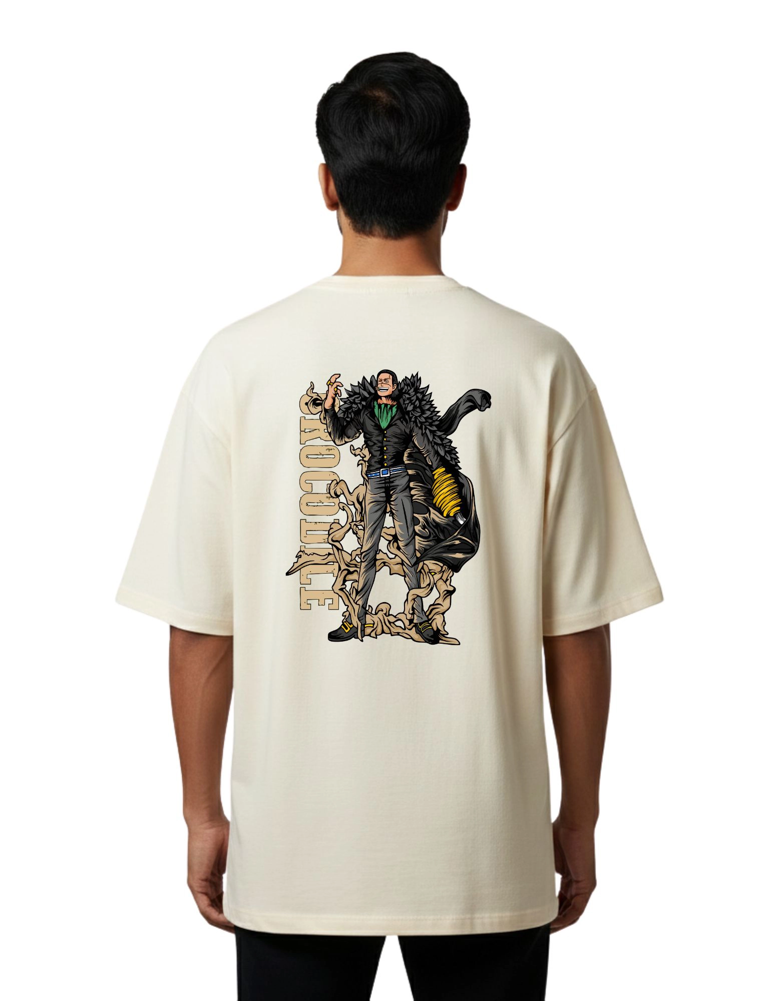 Crocodile Oversize Cotton French Terry T-Shirt 240 GSM Beige