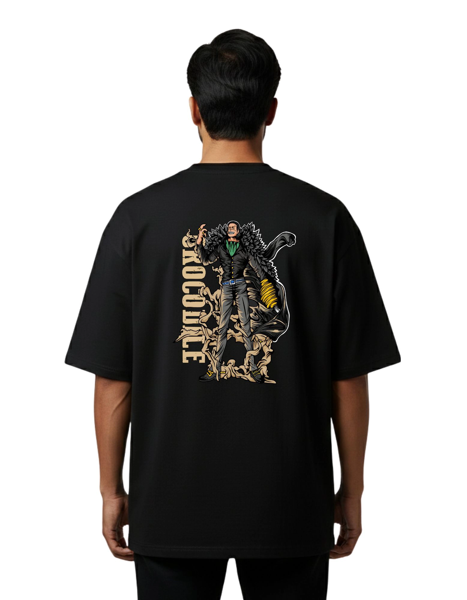 Crocodile Oversize Cotton French Terry T-Shirt 240 GSM Black