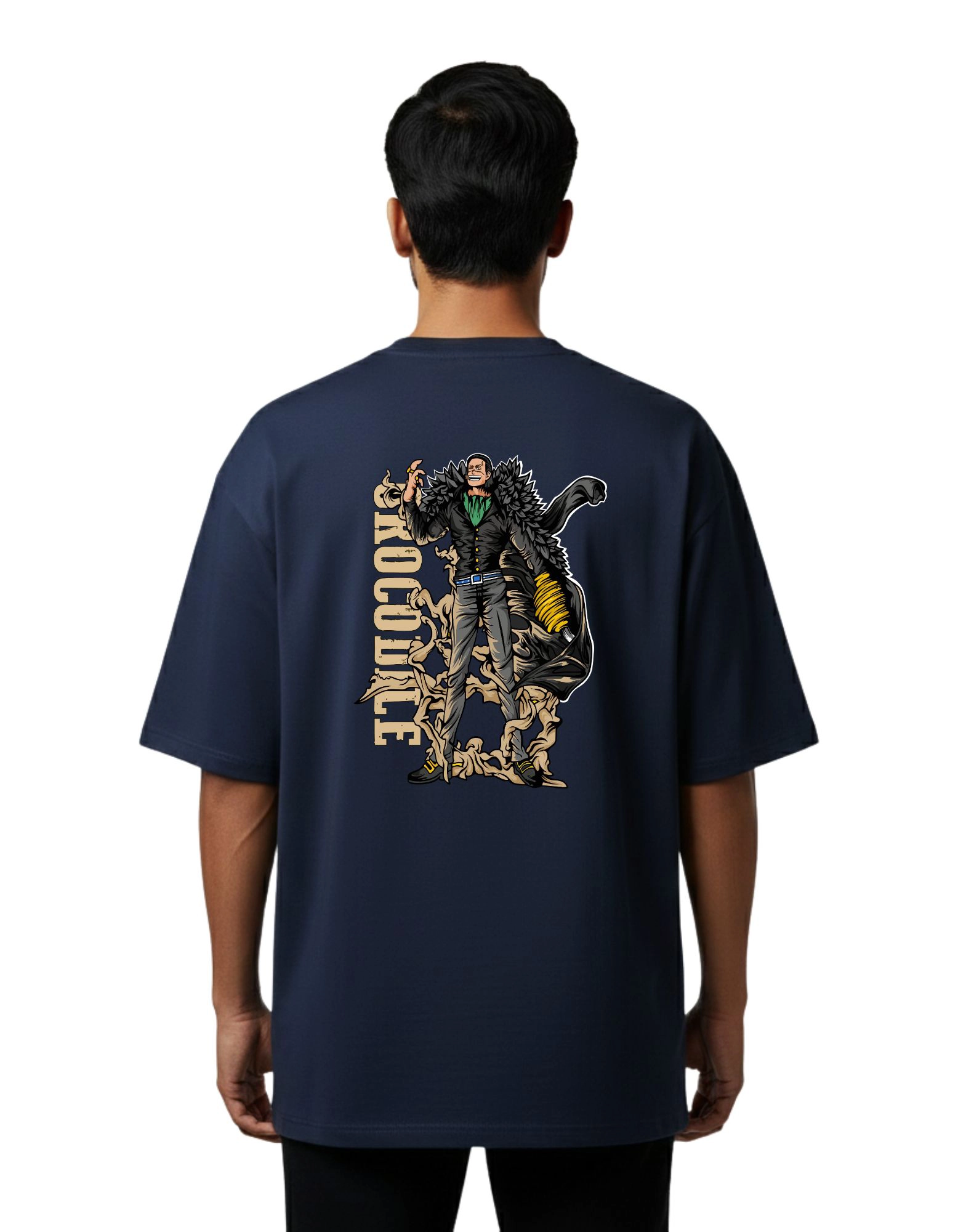 Crocodile Oversize Cotton French Terry T-Shirt 240 GSM Navy Blue