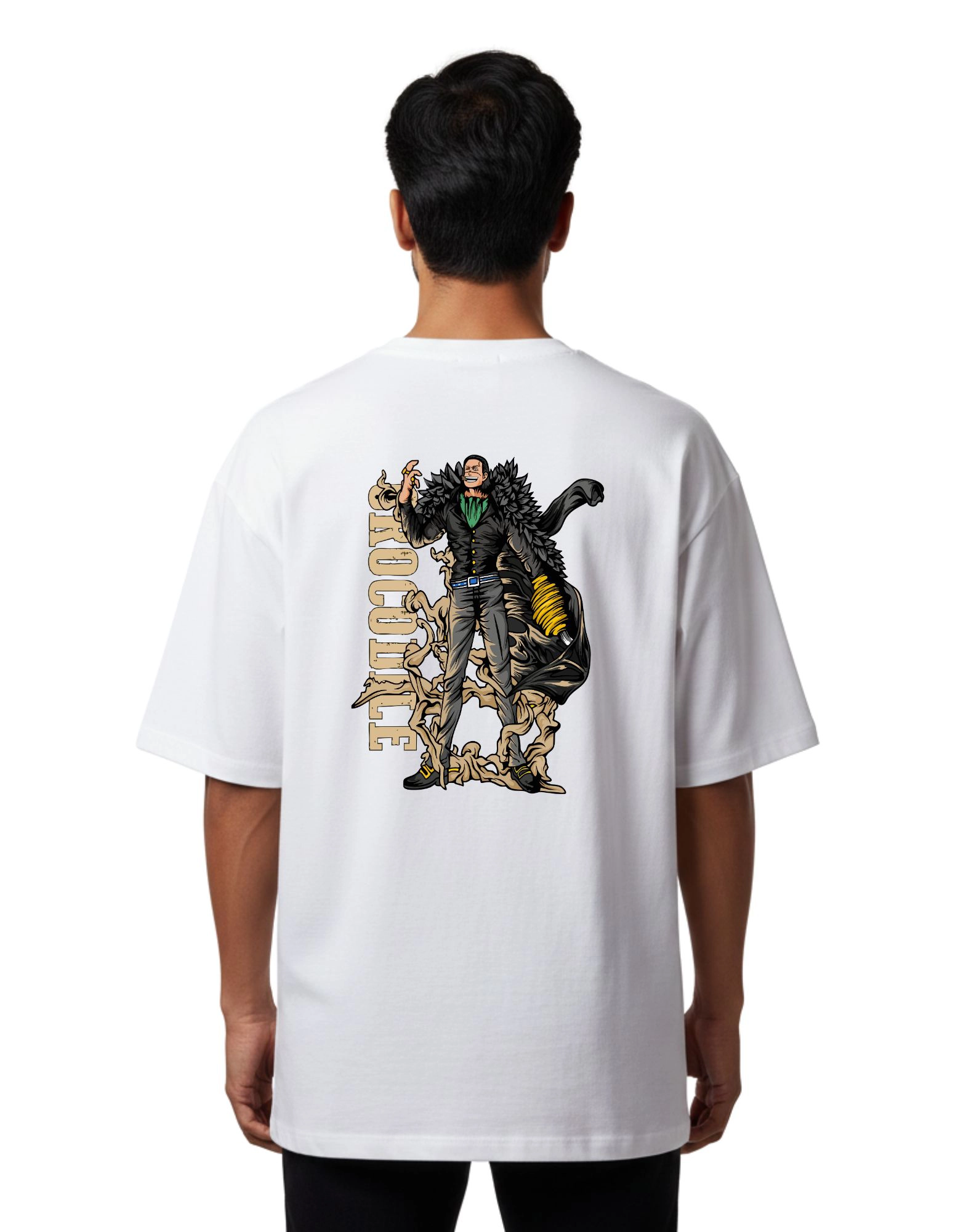 Crocodile Oversize Cotton French Terry T-Shirt 240 GSM White