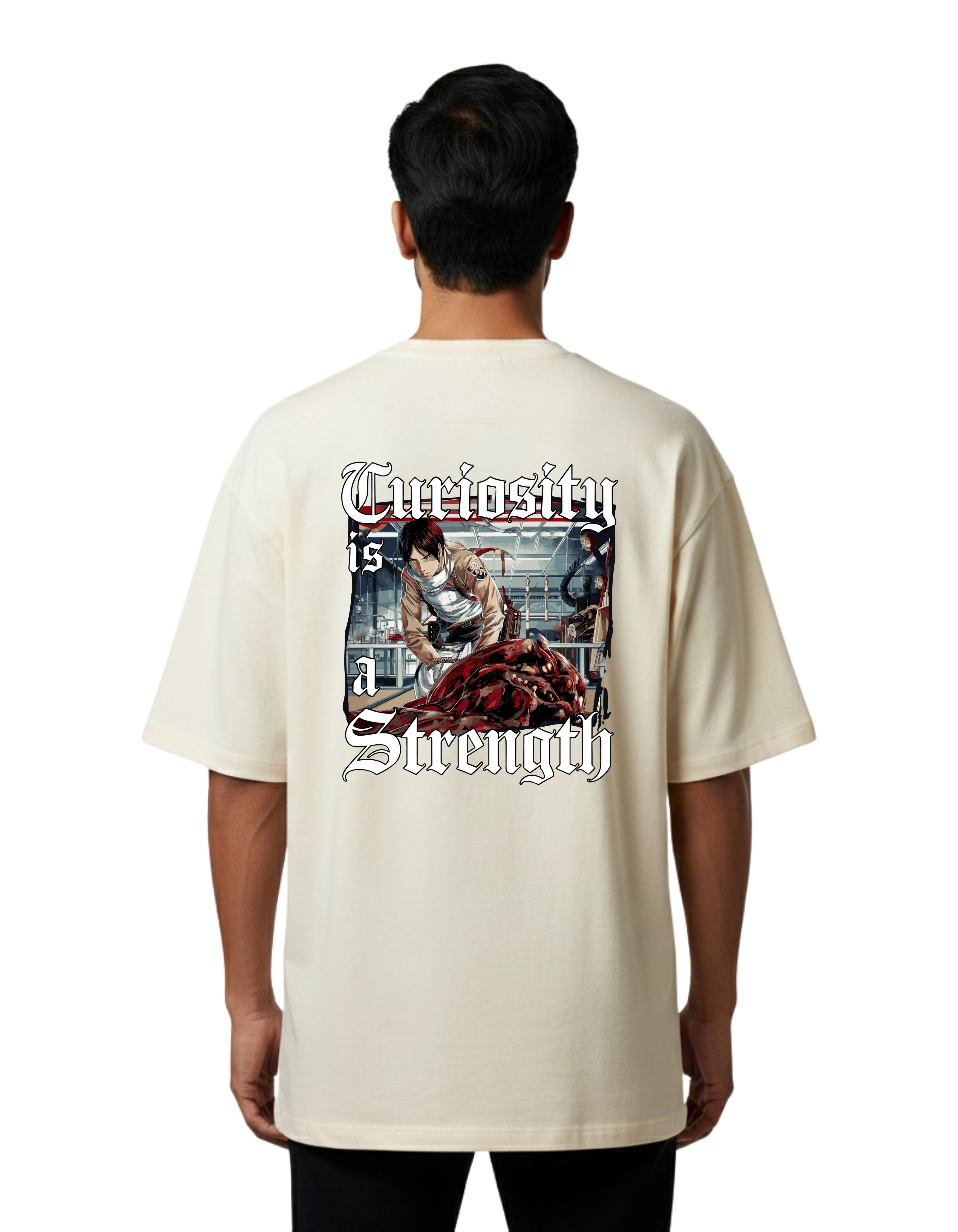 Curiosity Strength Oversized Cotton French Terry T-Shirt 240 GSM Beige
