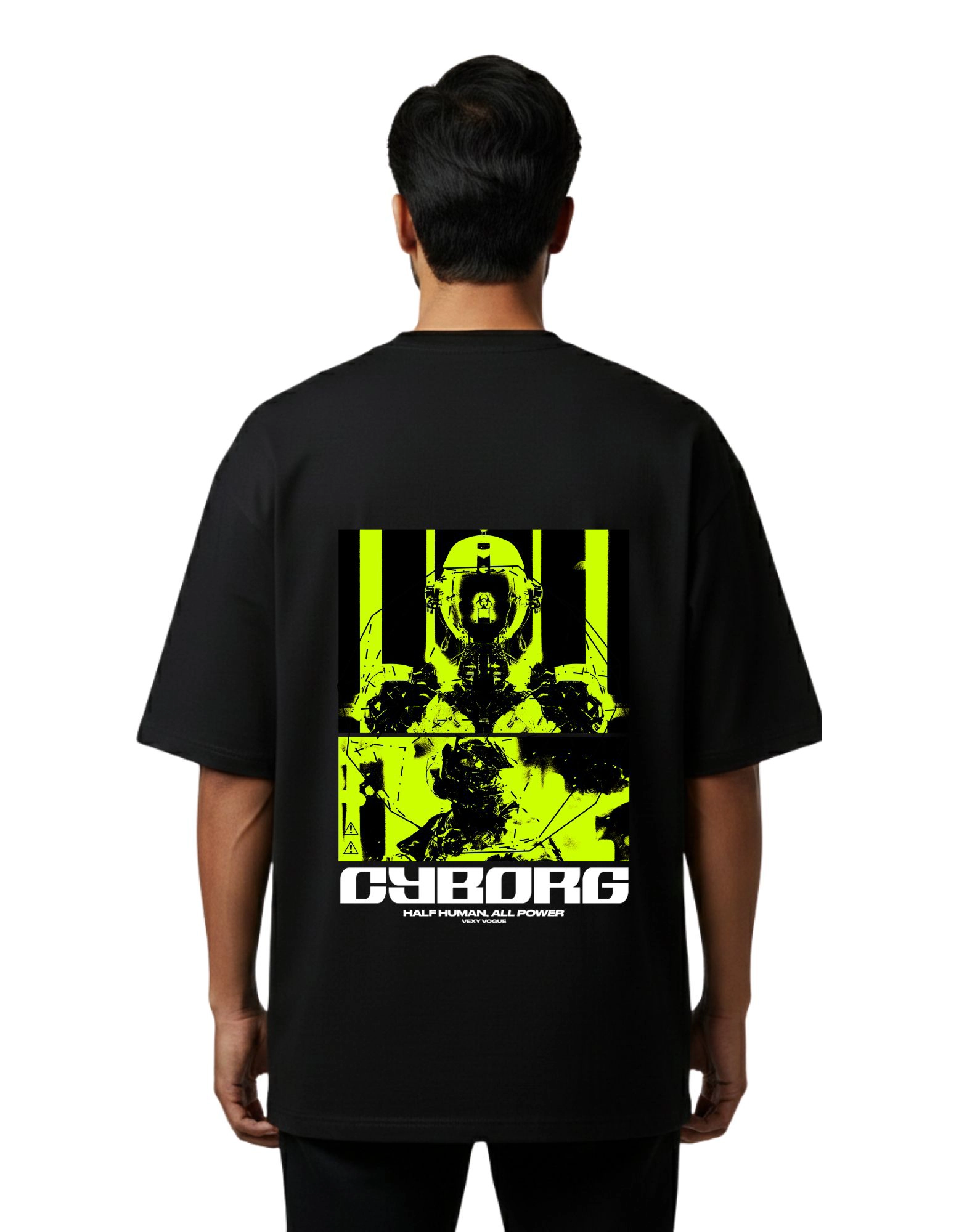 Cyborg Oversized French Terry Cotton 240 GSM T-Shirt Black