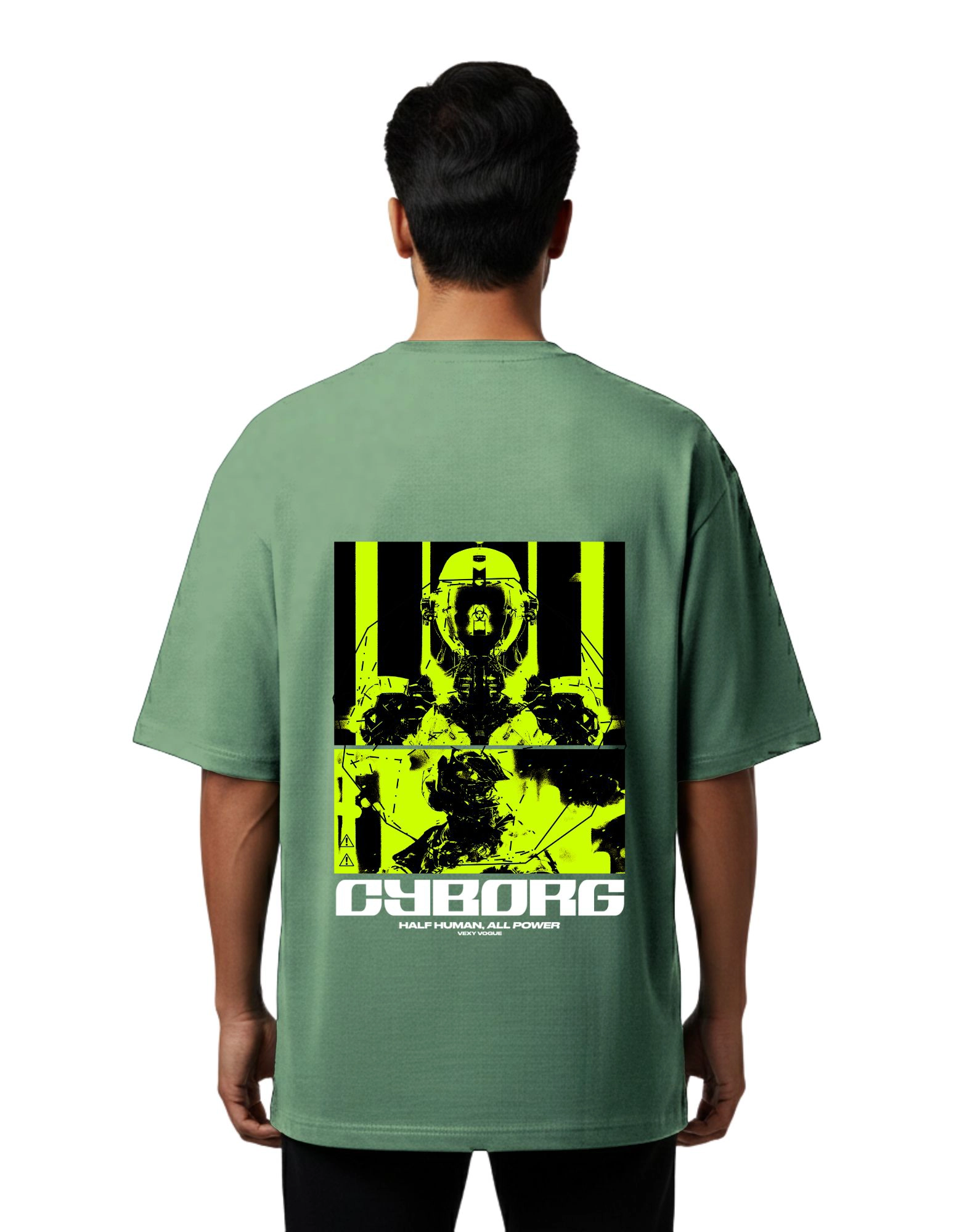 Cyborg Oversized French Terry Cotton 240 GSM T-Shirt D Green