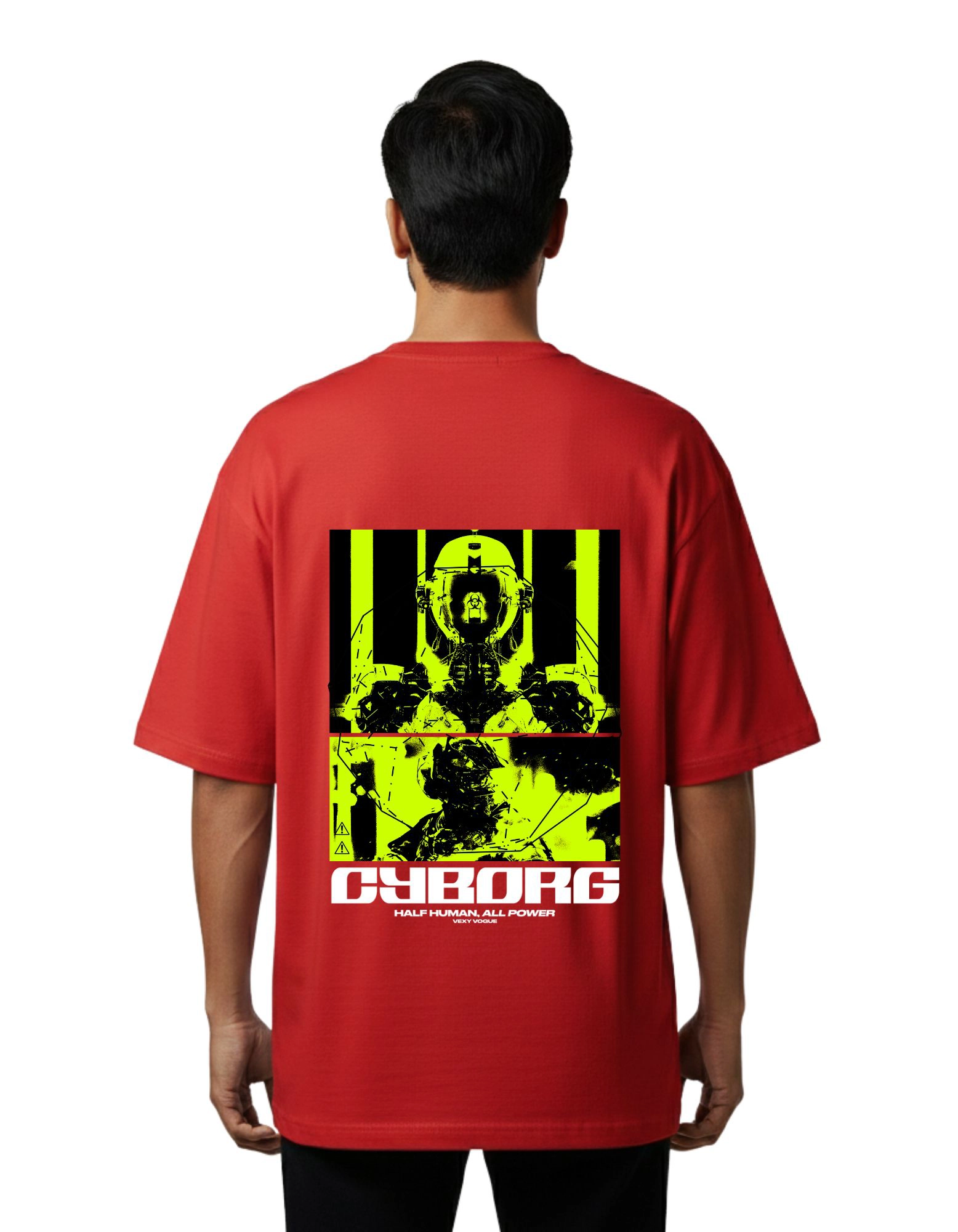 Cyborg Oversized French Terry Cotton 240 GSM T-Shirt Red
