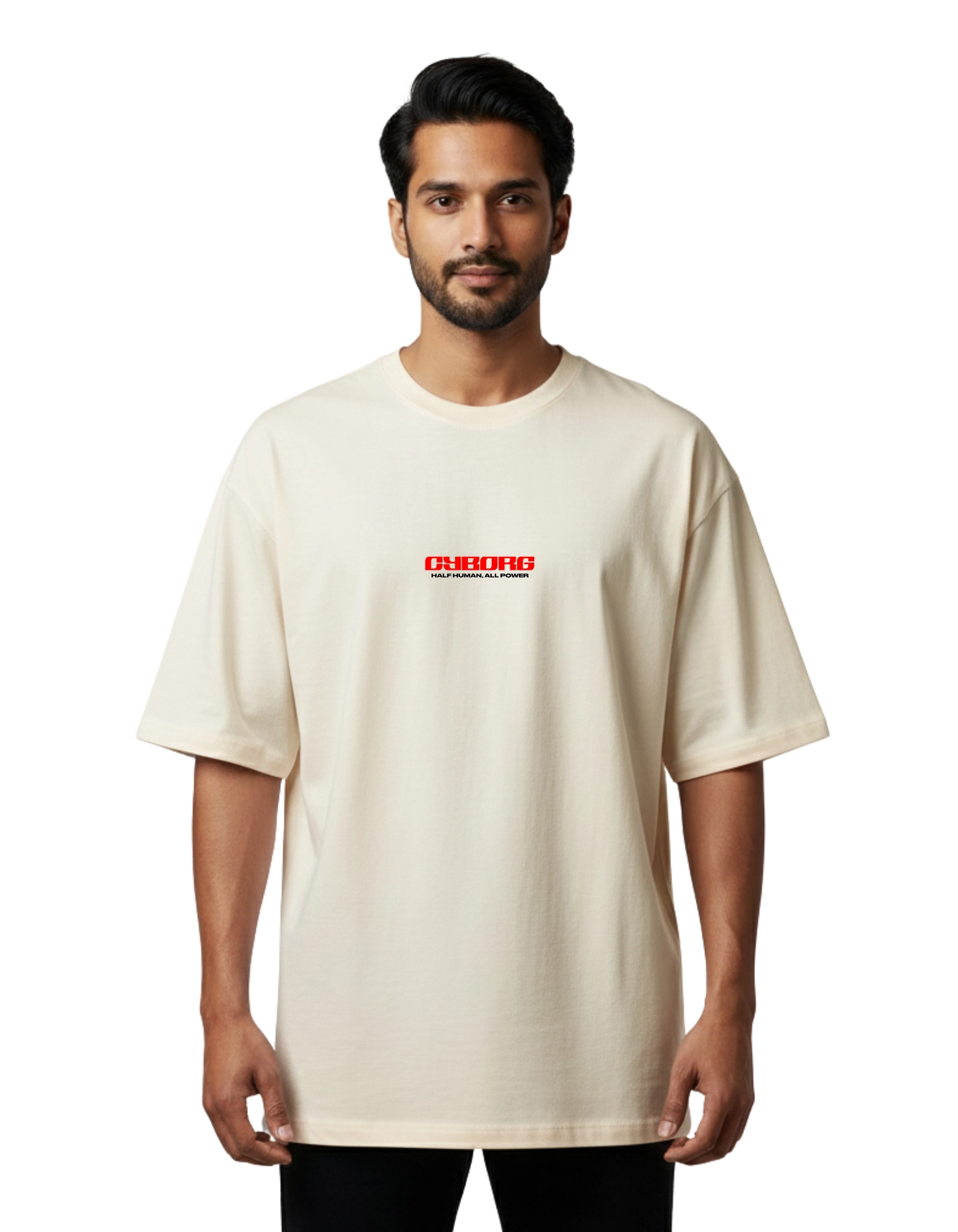 Cyborg Oversized French Terry T-Shirt 240 GSM Half Sleeve – Beige