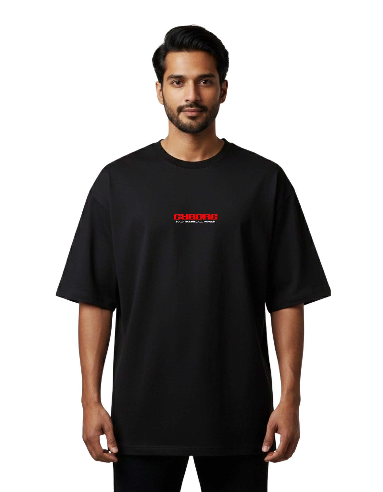 Cyborg Oversized French Terry T-Shirt 240 GSM Half Sleeve – Black