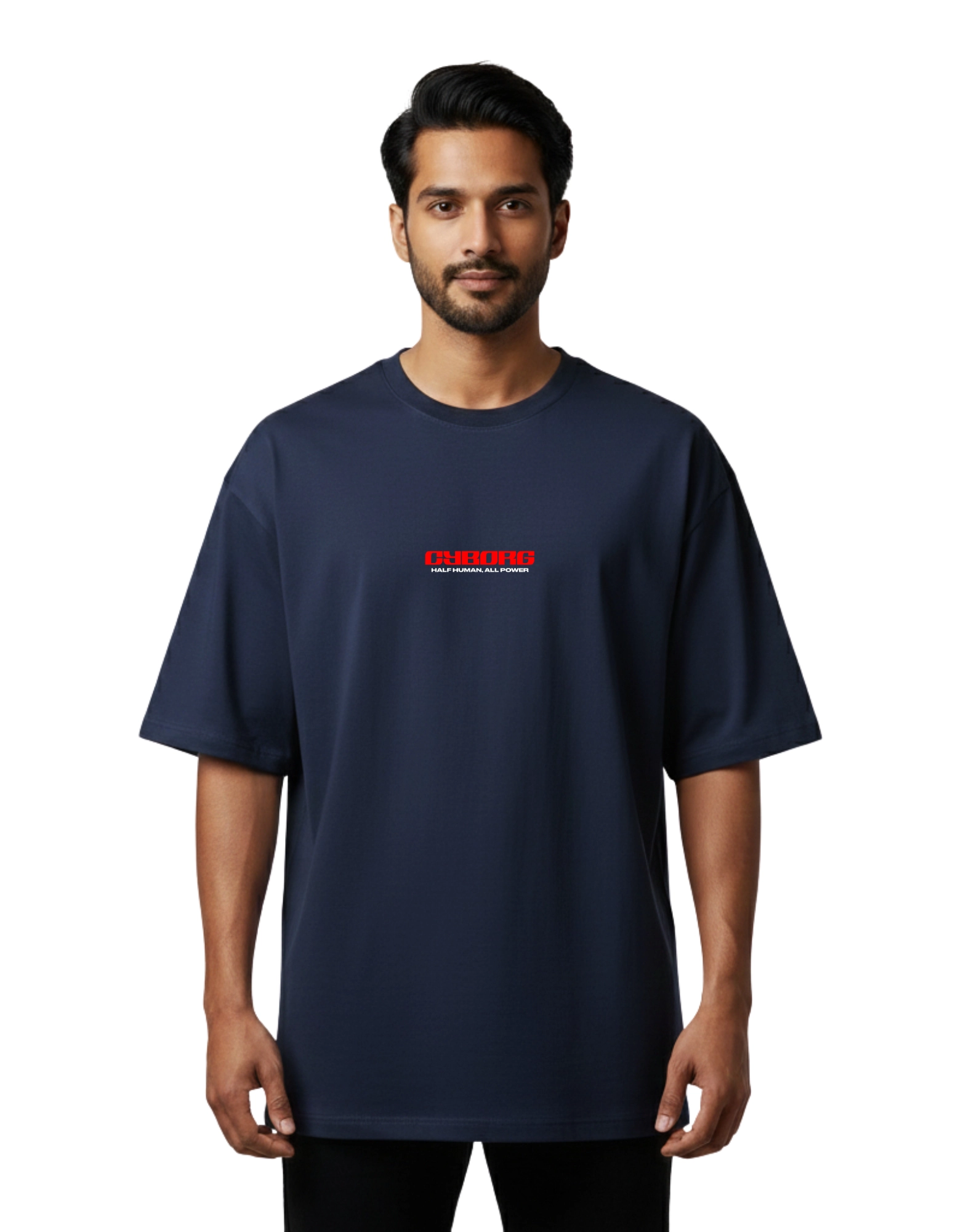 Cyborg Oversized French Terry T-Shirt 240 GSM Half Sleeve – Navy Blue