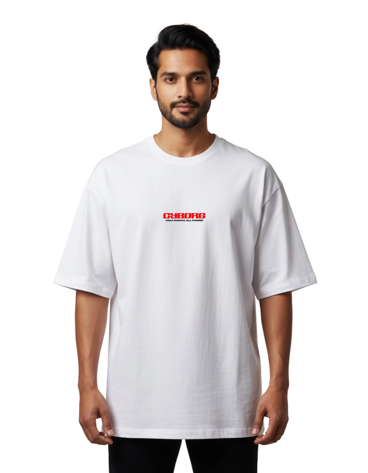 Cyborg Oversized French Terry T-Shirt 240 GSM Half Sleeve – White