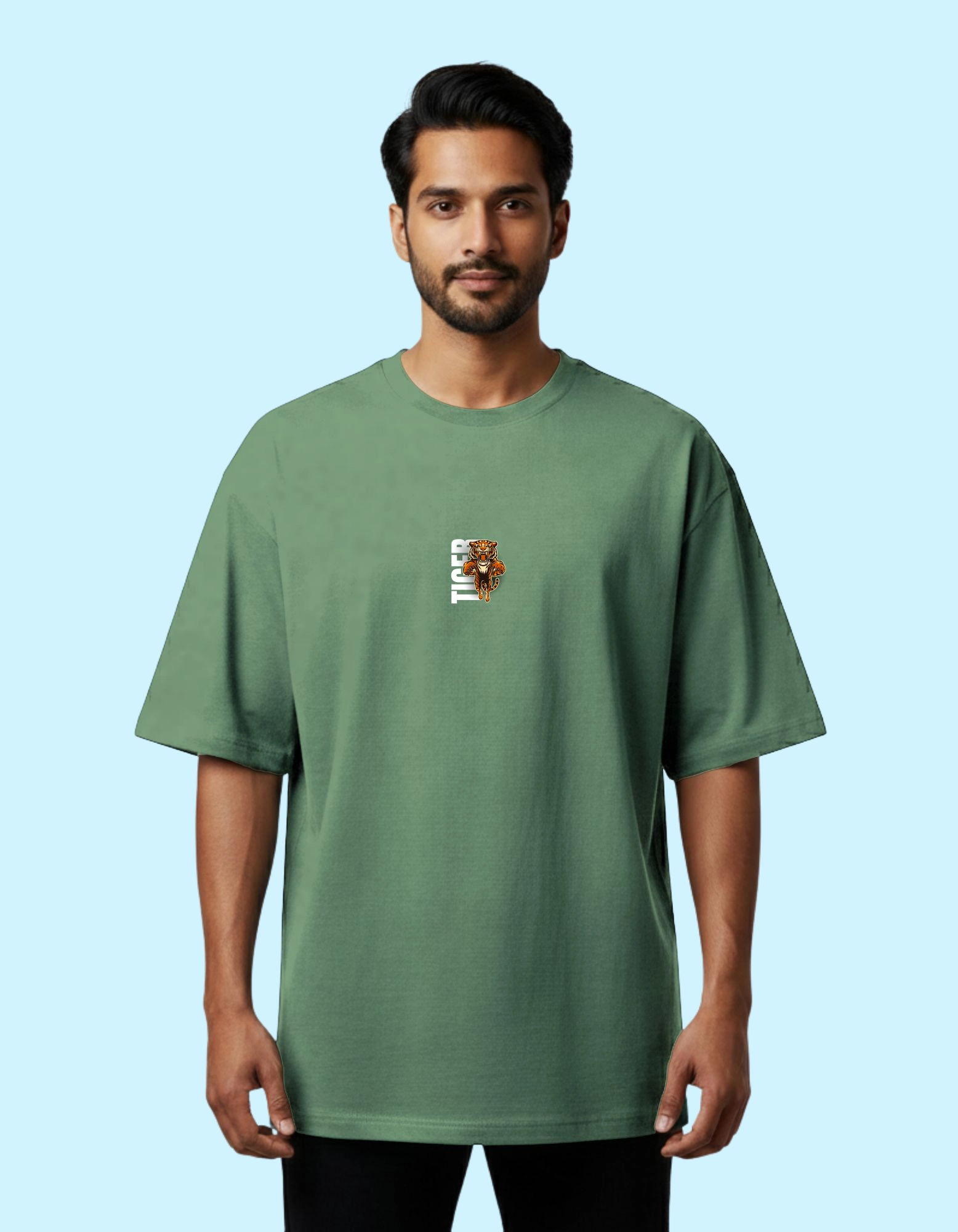 Tiger Legacy Oversized Cotton French Terry Half Sleeve 240 GSM T-Shirts D Green
