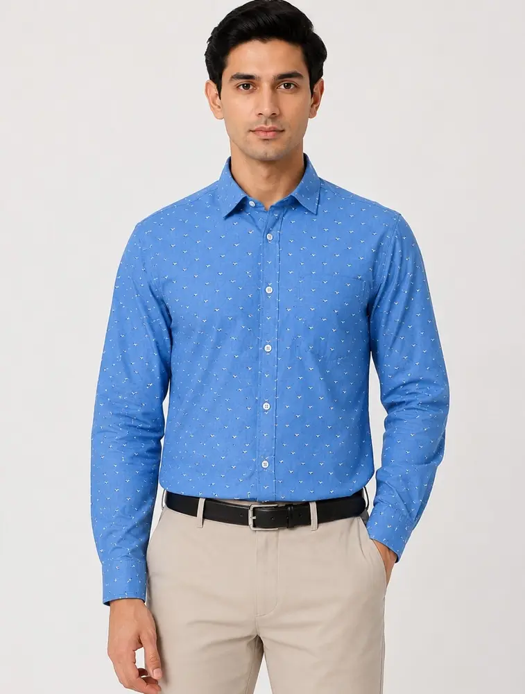 Dark Blue  Mens Printed Casual Cotton Shirt 
