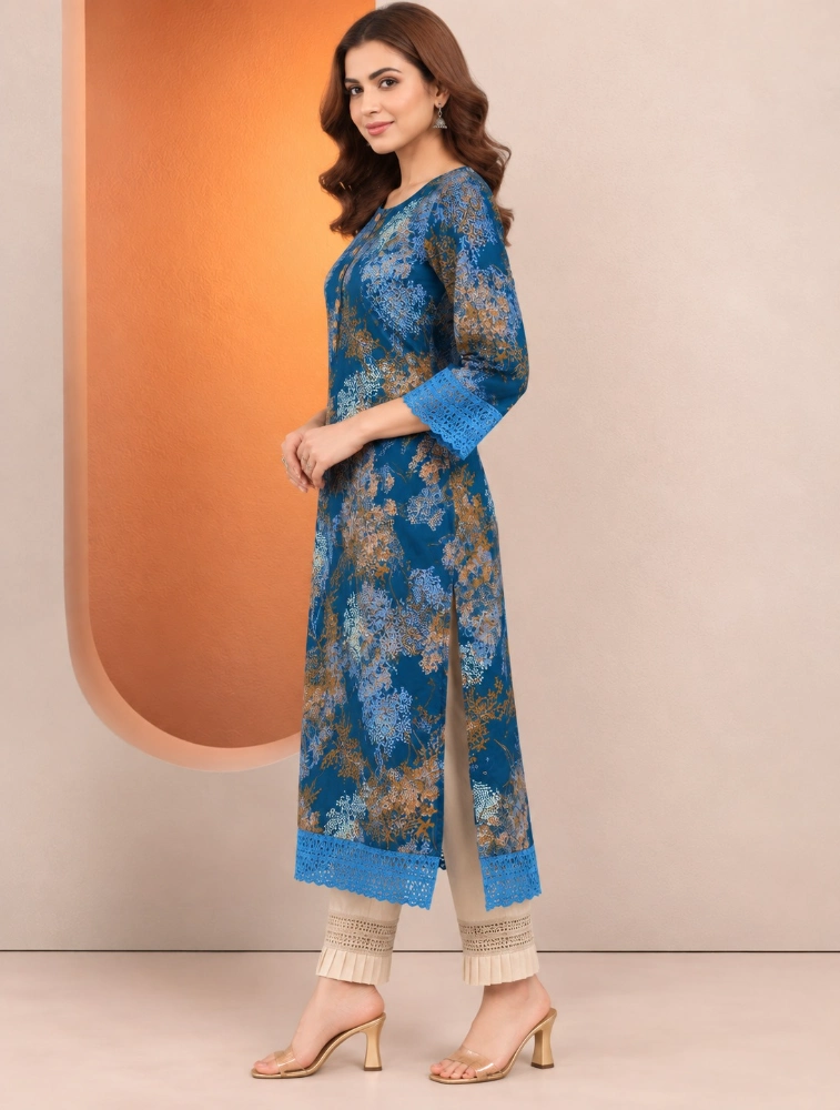 Dark Blue Aarvika Abstract Elegance Printed Kurti