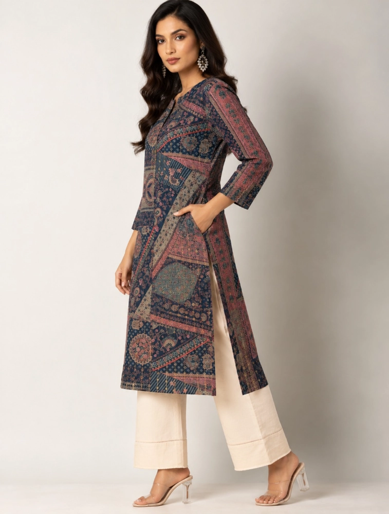 Dark Blue Aarvika Abstract Elegance Printed Kurti  
