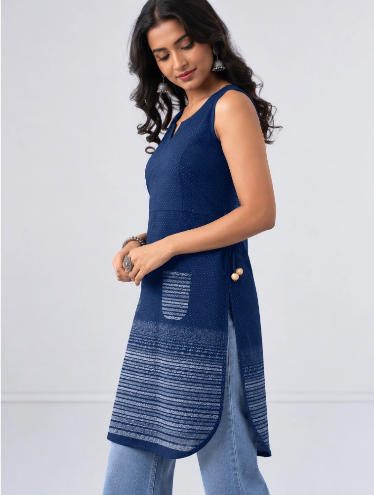Dark Blue Abstract Elegance Printed Kurta