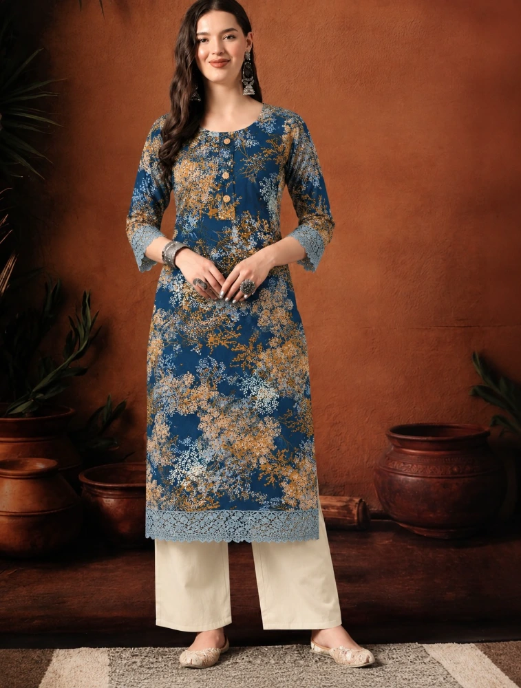 Dark Blue Abstract Elegance Printed Kurti