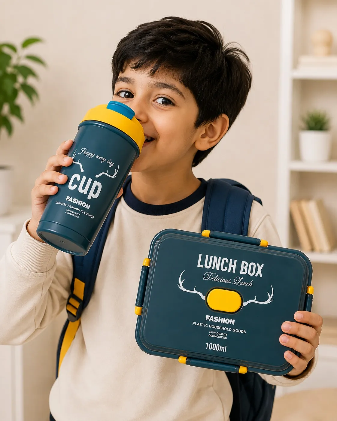Dark Blue Fresh Premium Meal Lunch Box And Sipper Bottle Combo Set