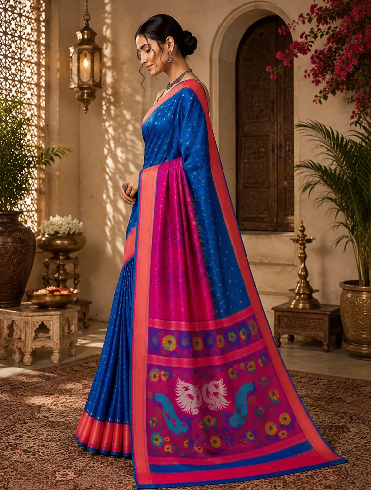 Dark Blue Womens Premium Semi Paitani sarees With Munia Border — bulk from ₹3491