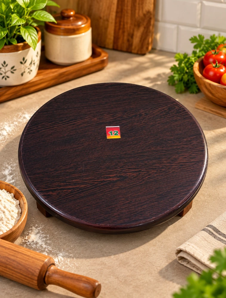 Dark Brown Traditional Wooden Chakla Belan Large 12 Inches Rolling Board   