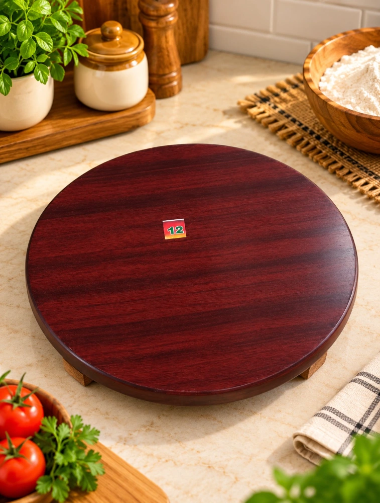 Dark Brown Traditional Wooden Chakla Belan Large 12 Inches Rolling Board    